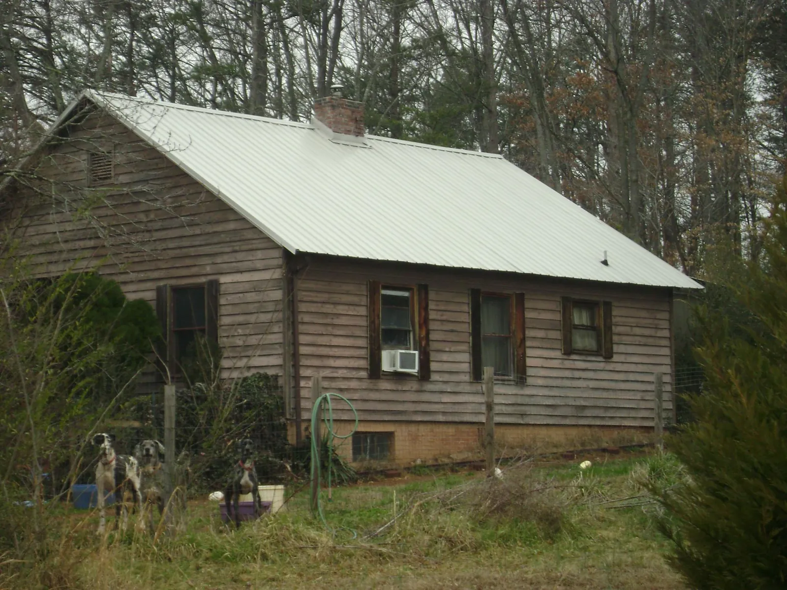 White metal roof on an old wood sided farmhouse, from a Metal Roof Installation job in Sugar City